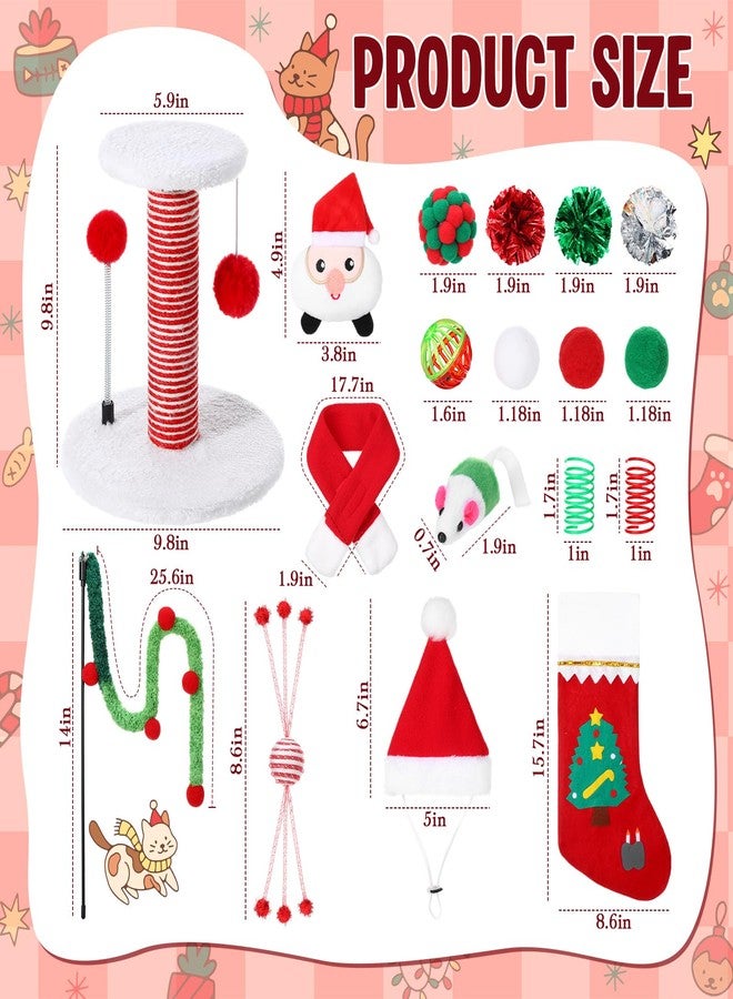 Vertintong 28 Pack Christmas Cat Toys Set Kitten Scratching Post Interactive Cats Spring Ball Toy Santa Hat Scarf Mouse Xmas Stocking Bag Gift for Cat Lovers Indoor Kittens Photo Props - Image 2
